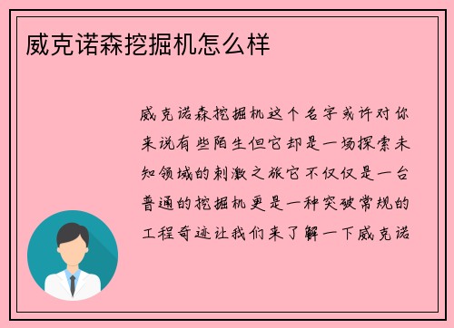 威克诺森挖掘机怎么样